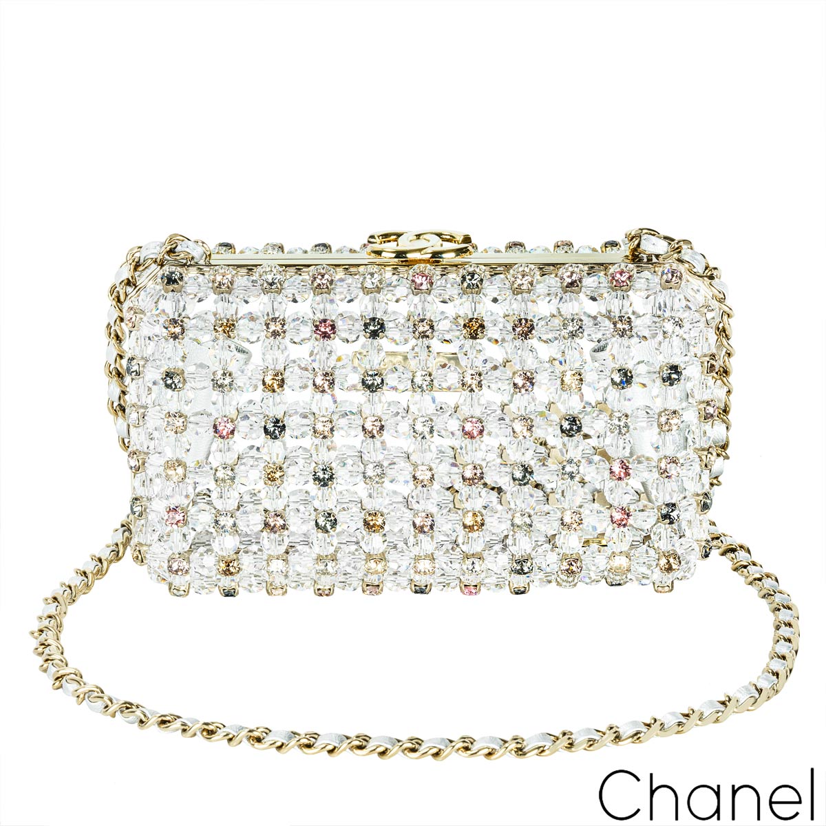 Chanel Rainbow Strass Clear Crystal Embellished CC Evening Bag GHW Chanel Rainbow Strass Clear Crystal Embellished CC Evening Bag GHW